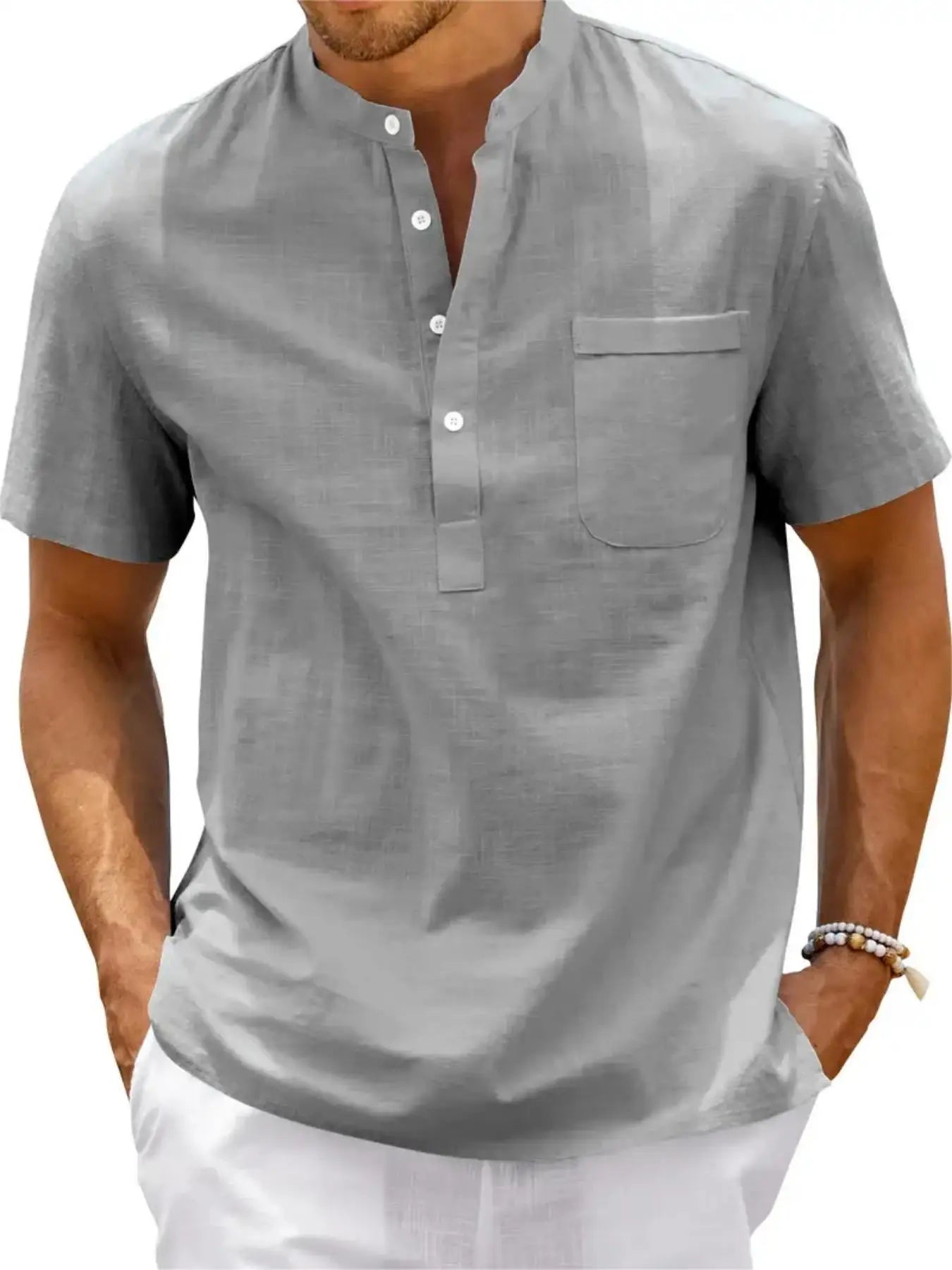 Men's Cotton/Linen Shirt With Pocket, Casual Polo Shirt....20% OFF!