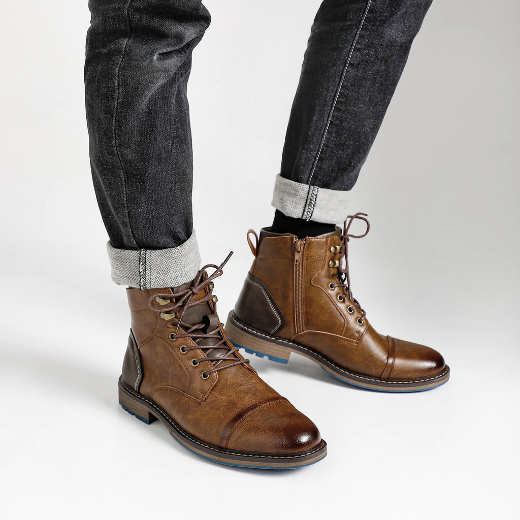 Men's Leather Retro Boots, Ankle High