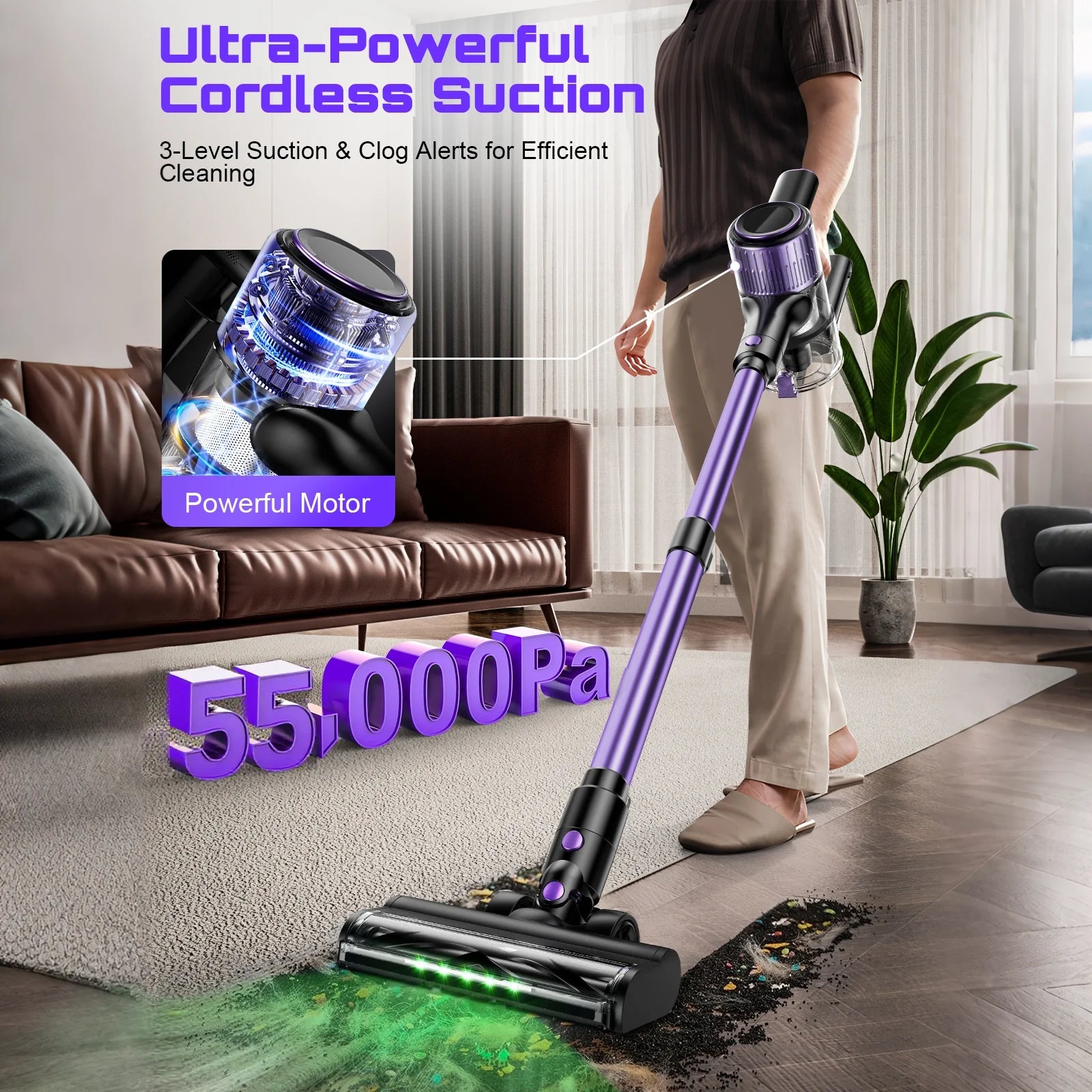 Cordless Vacuum Cleaner, 10 In 1 Powerful Stick, Lightweight Vacuum Cleaner, Green LED Search Light & Display, Pet Hair/Hard Floor/Carpet....57.08% OFF!