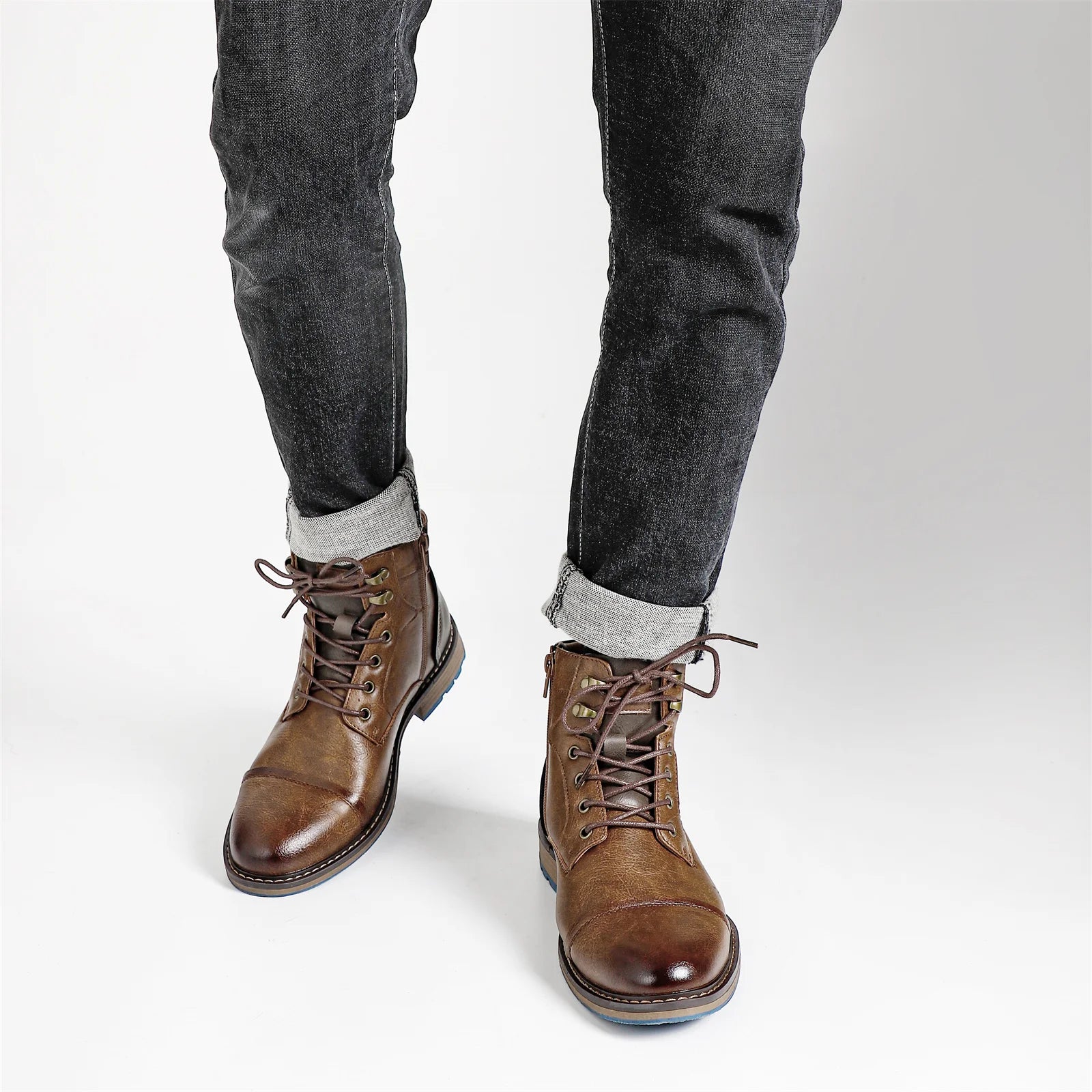 Men's, Above The Ankle Retro Boots With Side Zipper & Lace Up.....15% OFF! THIS EXACT SHOE/BOOT IS STILL TRENDING THIS WEEK!