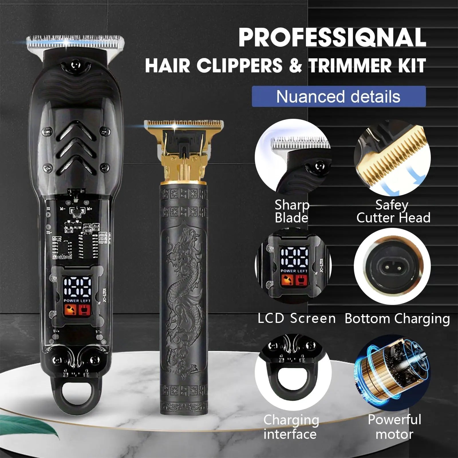 Men's Hair Clipper Kit, 2 Pieces, USB Rechargeable Cordless Beard Trimmer, With LED Display....33.56% OFF. ONLY 9 MORE IN STOCK!