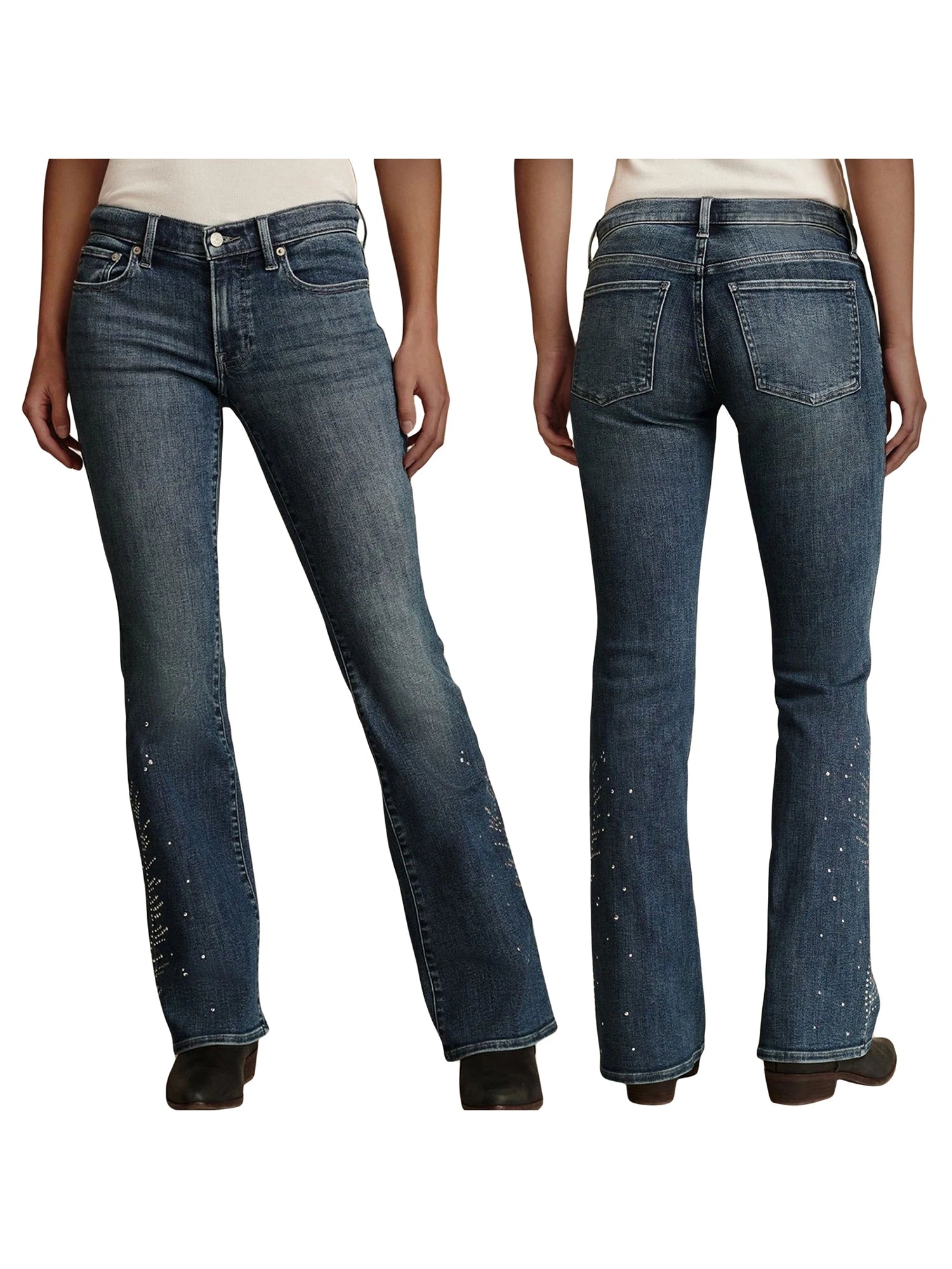 Women's High-Waisted Rhinestone Flared Jeans With Embellished Pockets & Frayed Hemline.....15% OFF!