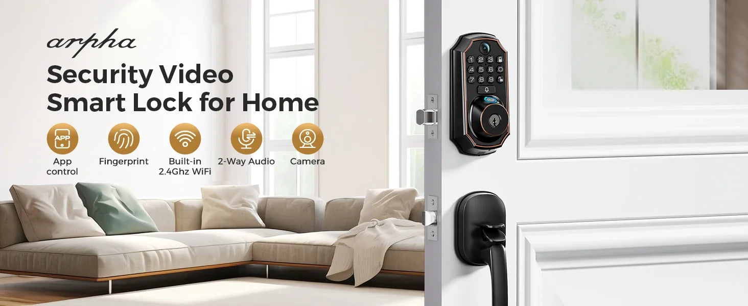 Smart Wi-Fi Keyless Door Lock With Camera, Bluetooth Technology, Users Can Unlock Front Door Lock Via APP Access, Fingerprint, Keypad Code or, Traditional Keys, Camera & Doorbell, 130 Wide Angle Lens, Two Way Microphone & Speaker....63.67 % OFF!