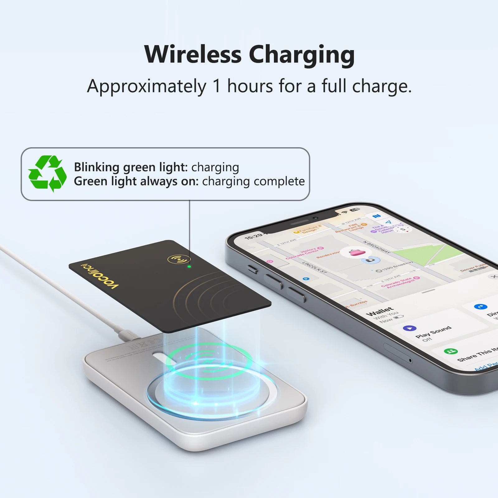 Wireless Charging Bluetooth Tracking Card, Global Locator, Smart Tag, Item Finder, Use With Find My (IOS Only), Full Charge is @3-6 Mo's. ONLY 7 MORE IN STOCK!