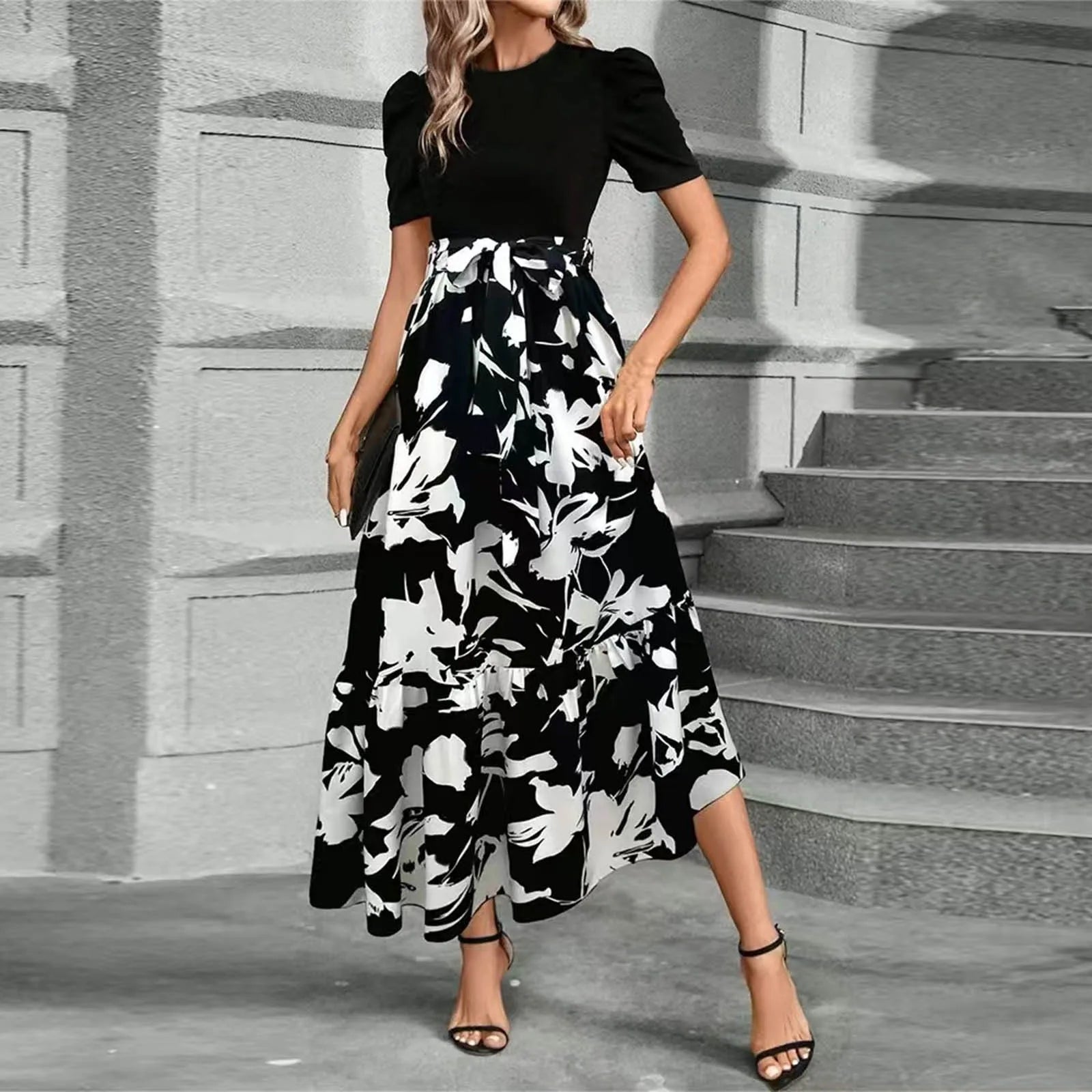 Women's Round Neck Dress, Short Sleeved, Floral Print Dresses.....20% OFF!