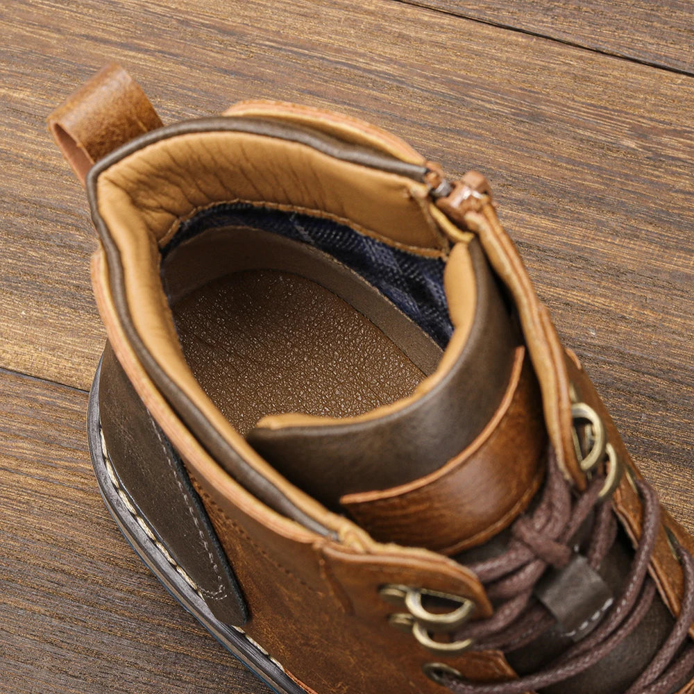 Men's Leather Retro Boots, Ankle High