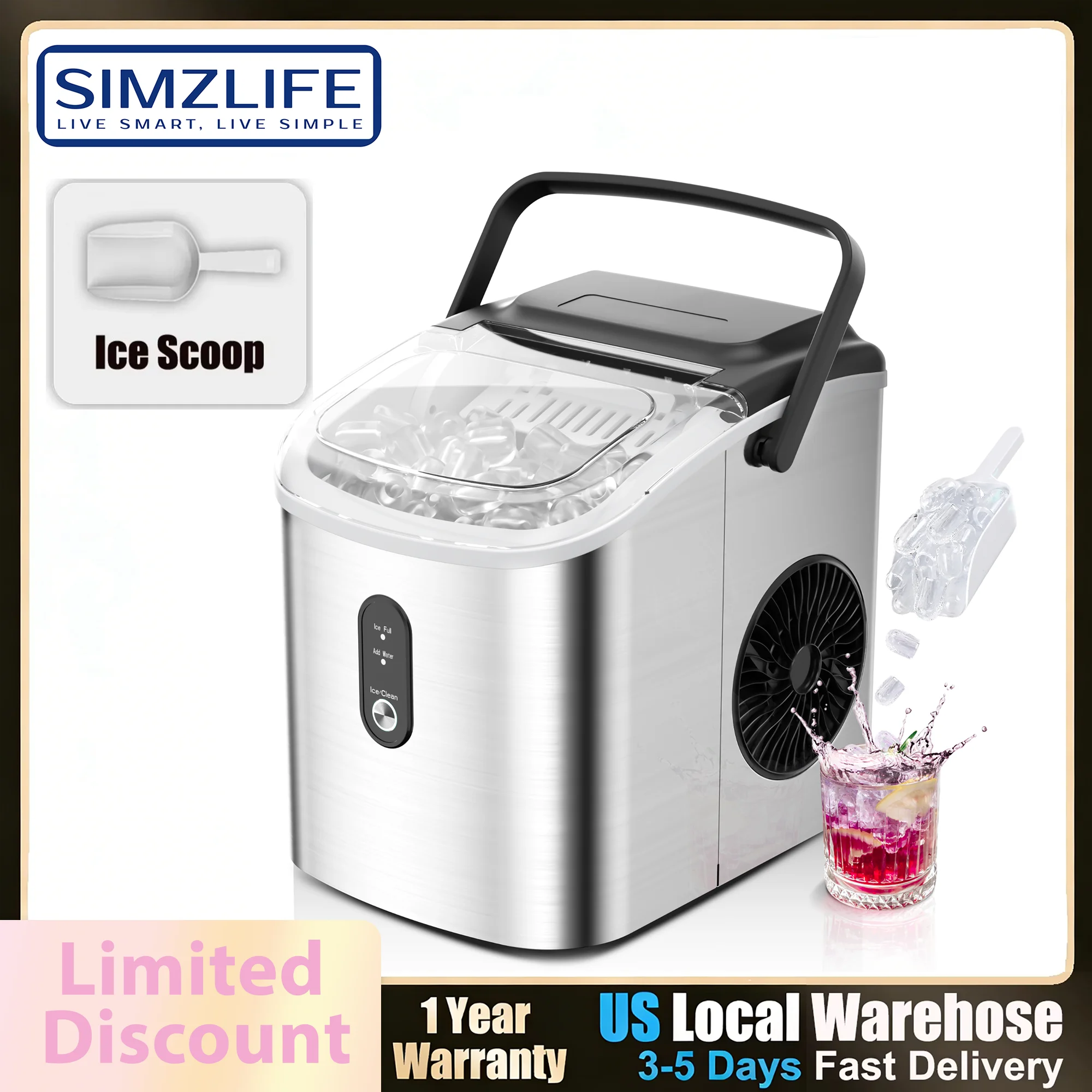 Portable, Countertop Ice Maker With Handle, 26.5 lbs./Day, Auto-Cleaning, Whisper Quite, Smart Features....39.71% OFF!