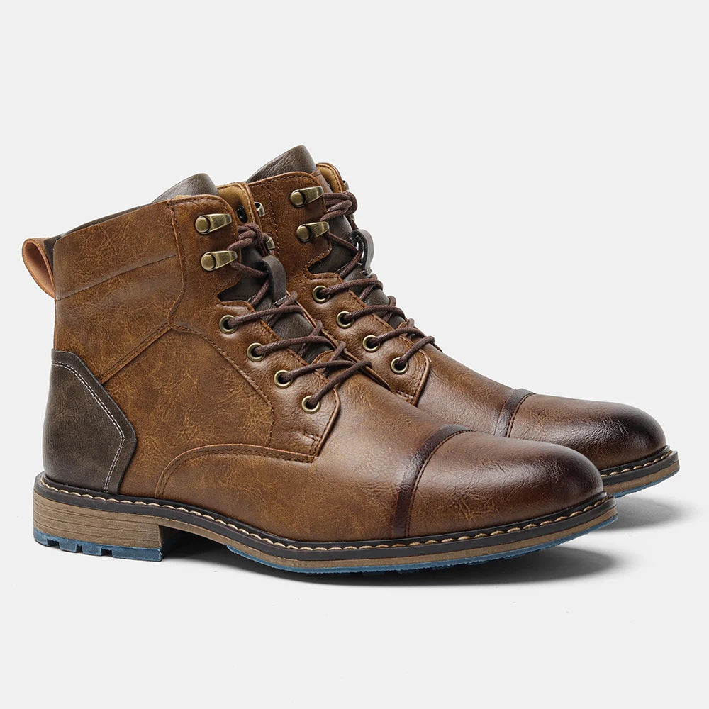 Men's Leather Retro Boots, Ankle High