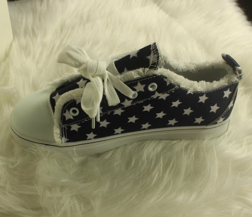 Women's Stars & Striped Lace Up Sneakers, Round Toe Casual Shoes.