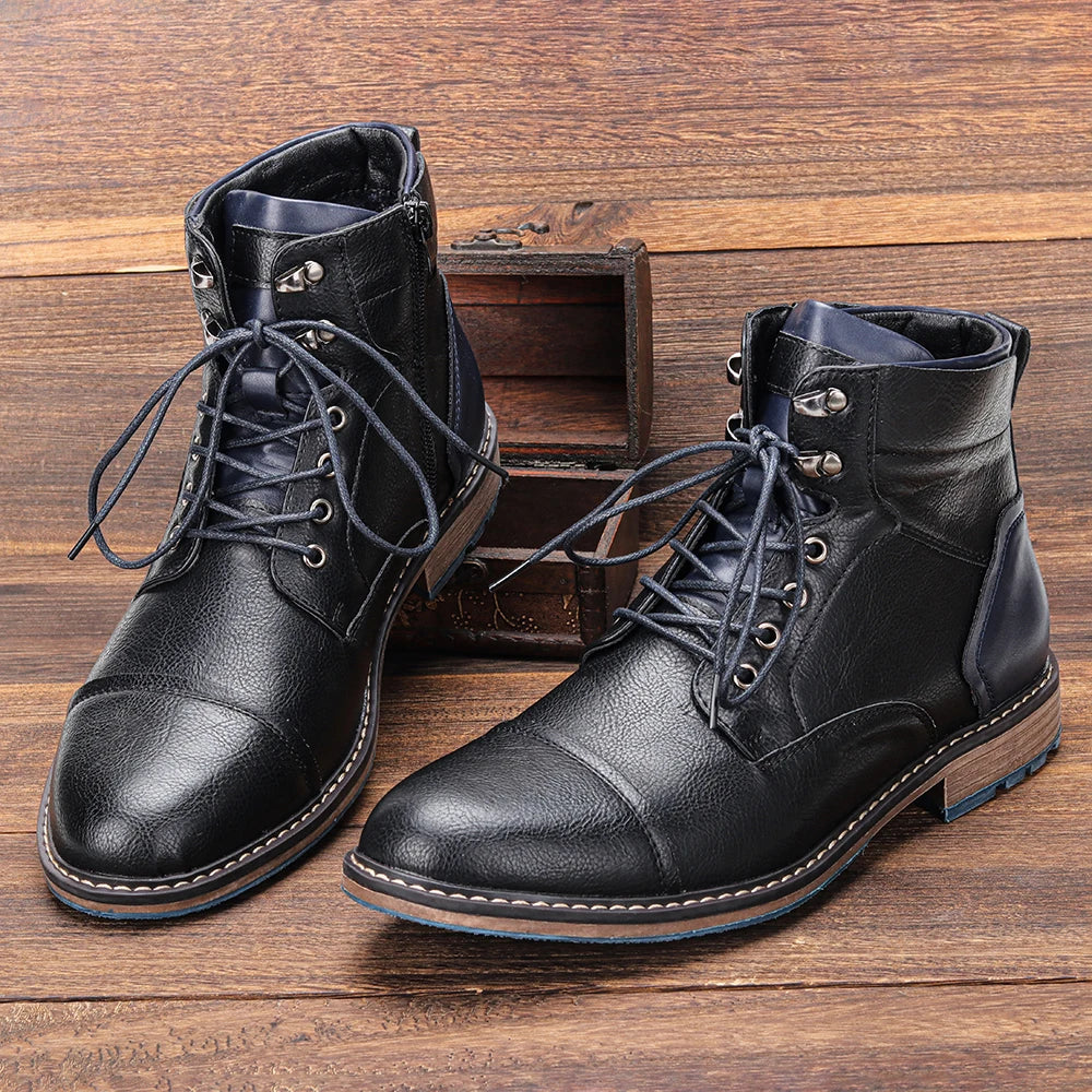 Men's Leather Retro Boots, Ankle High