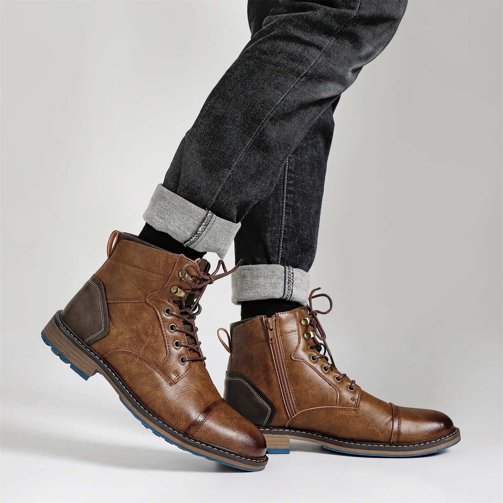 Men's, Above The Ankle Retro Boots With Side Zipper & Lace Up.....15% OFF! THIS EXACT SHOE/BOOT IS STILL TRENDING THIS WEEK!
