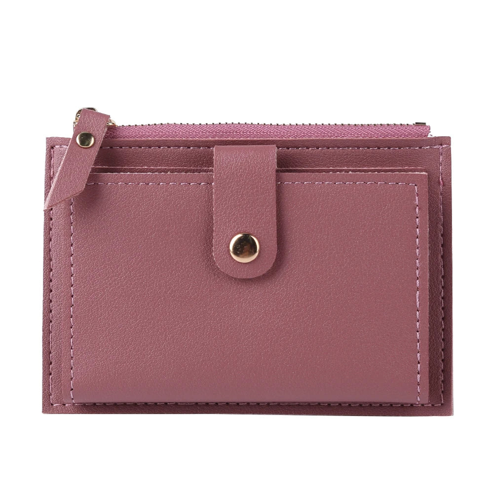 Women's Fashion Leather Credit Card Holder, Multi-Slot, Zipper, Wallet, Solid Color's Card Case With Mini Coin Purse