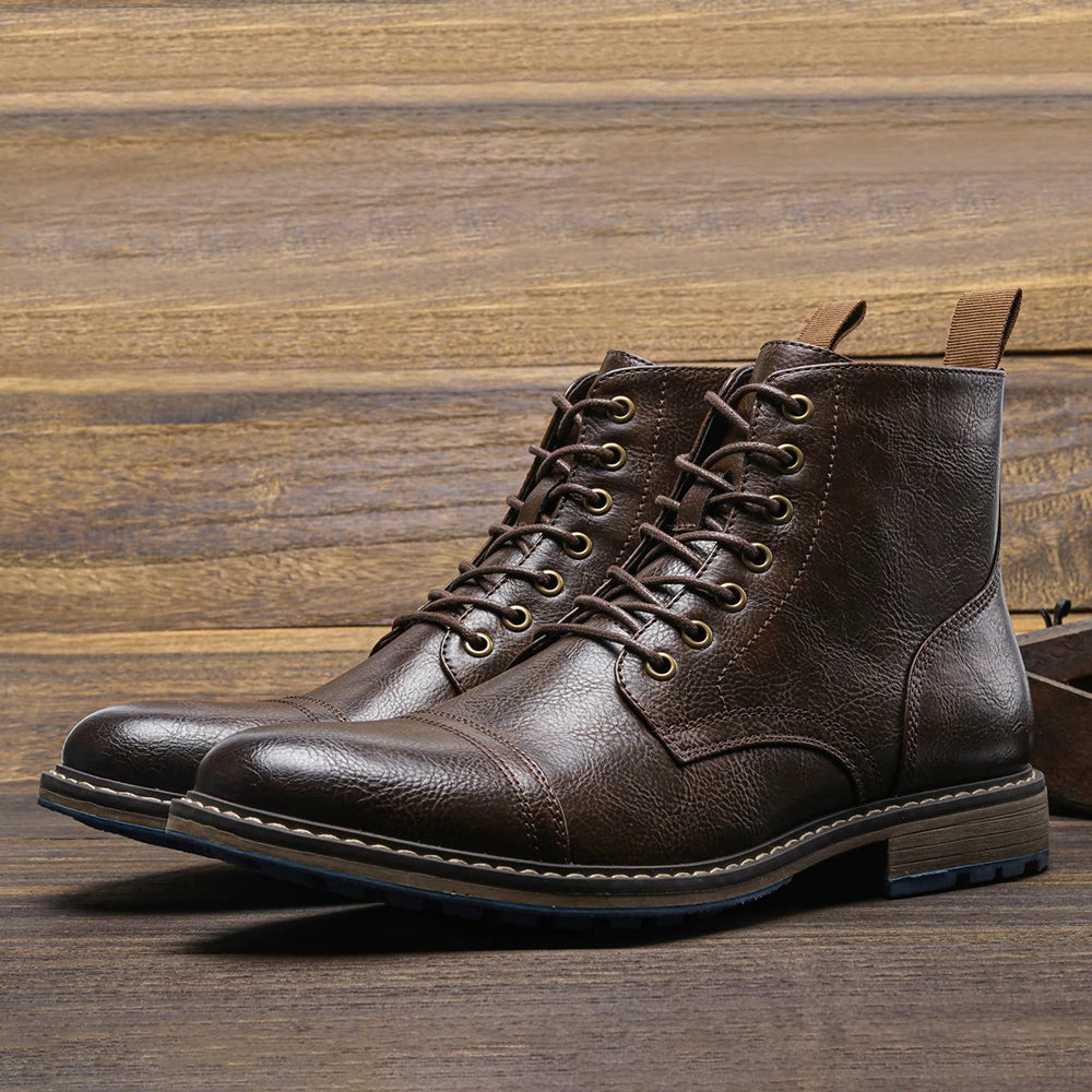Men's Leather Retro Boots, Ankle High