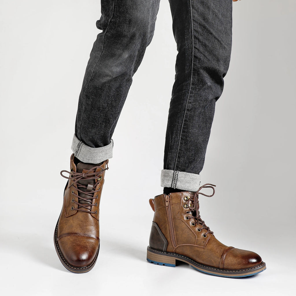 Men's Leather Retro Boots, Ankle High