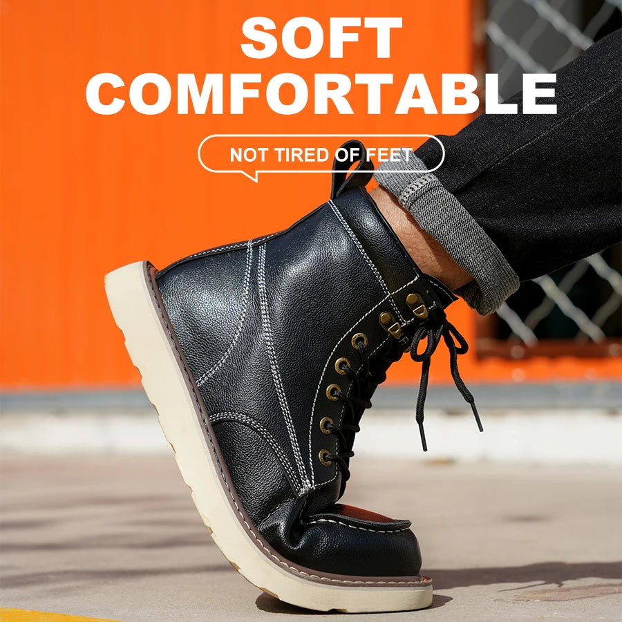 Men's Two Layer Cowhide- Anti-Smash, Anti-Puncture, High Top Safety Boots, OUR BEST SELLING BOOT. CHECK OUT THE PRICE!