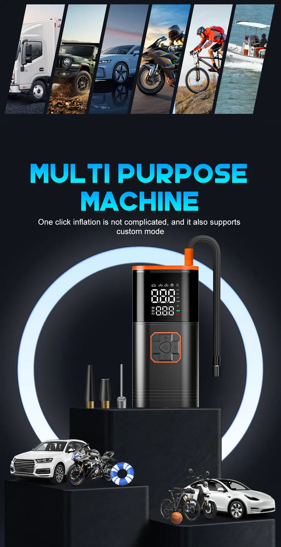 Digital Display Portable Tire Inflater, USB Rechargeable, Air Compressor For Car, Bike, Motorcycle Tires, Balls, Inflatable Toys....23.71% OFF!