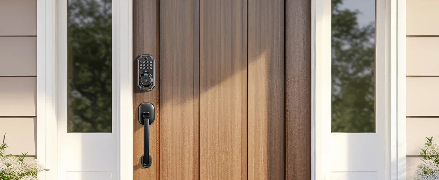 Smart Wi-Fi Keyless Door Lock With Camera, Bluetooth Technology, Users Can Unlock Front Door Lock Via APP Access, Fingerprint, Keypad Code or, Traditional Keys, Camera & Doorbell, 130 Wide Angle Lens, Two Way Microphone & Speaker....63.67 % OFF!