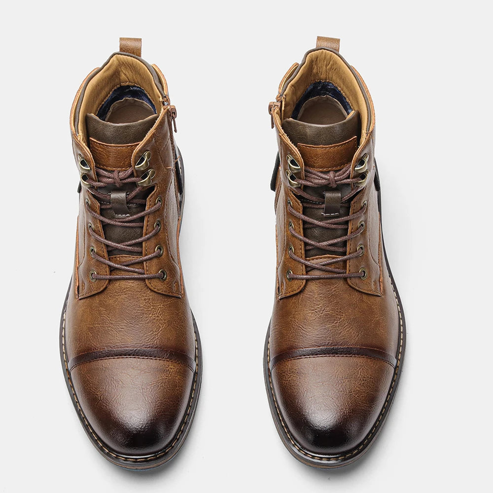 Men's Leather Retro Boots, Ankle High
