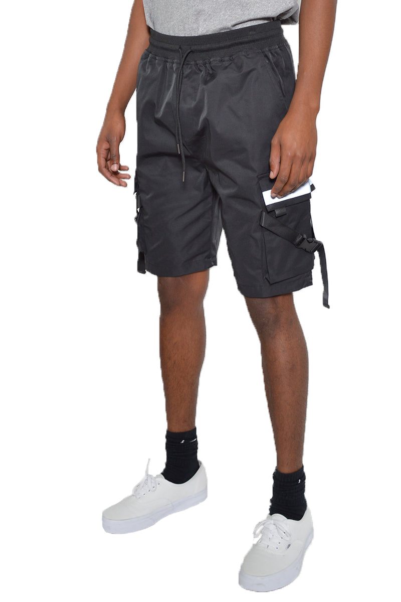 Men's Tactical Cargo Shorts, Side Cargo Pocket With Reflective Tape, Tactical Straps & Buckle.
