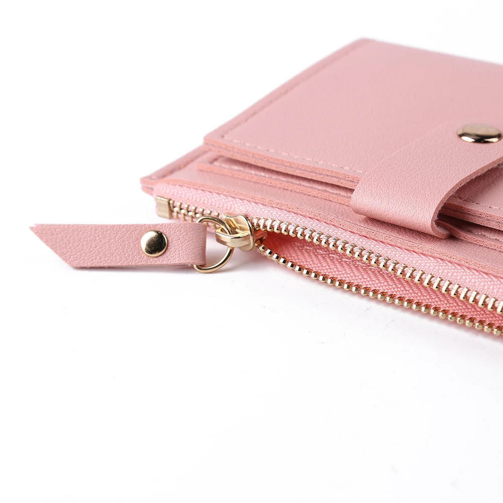 Women's Fashion Leather Credit Card Holder, Multi-Slot, Zipper, Wallet, Solid Color's Card Case With Mini Coin Purse