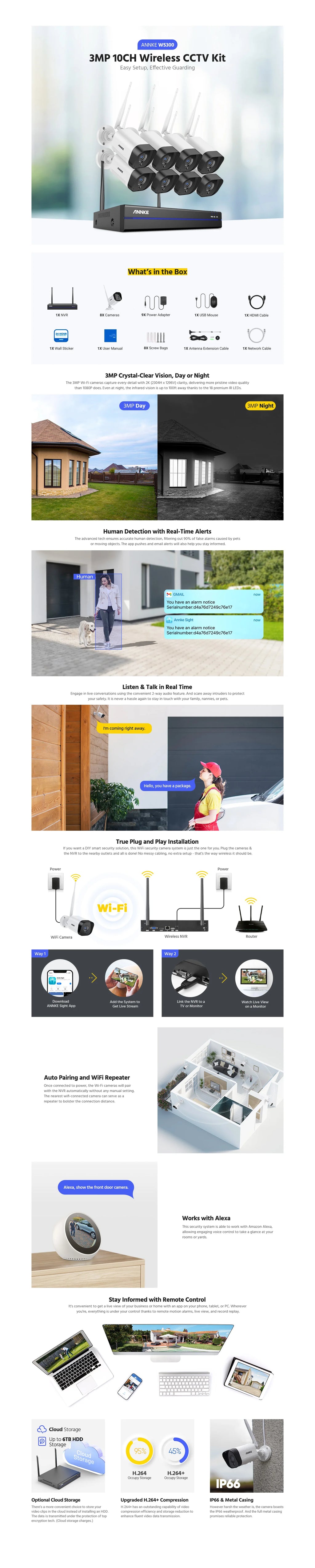 Outdoor Wireless, Video Surveillance System, Video Recording & Playback, Wi-Fi Access, Instant Motion Detection, AI Detection, Outputs For TV, Monitor & Computer, Mobile Monitoring, Weatherproof Outdoor....11.92% OFF!
