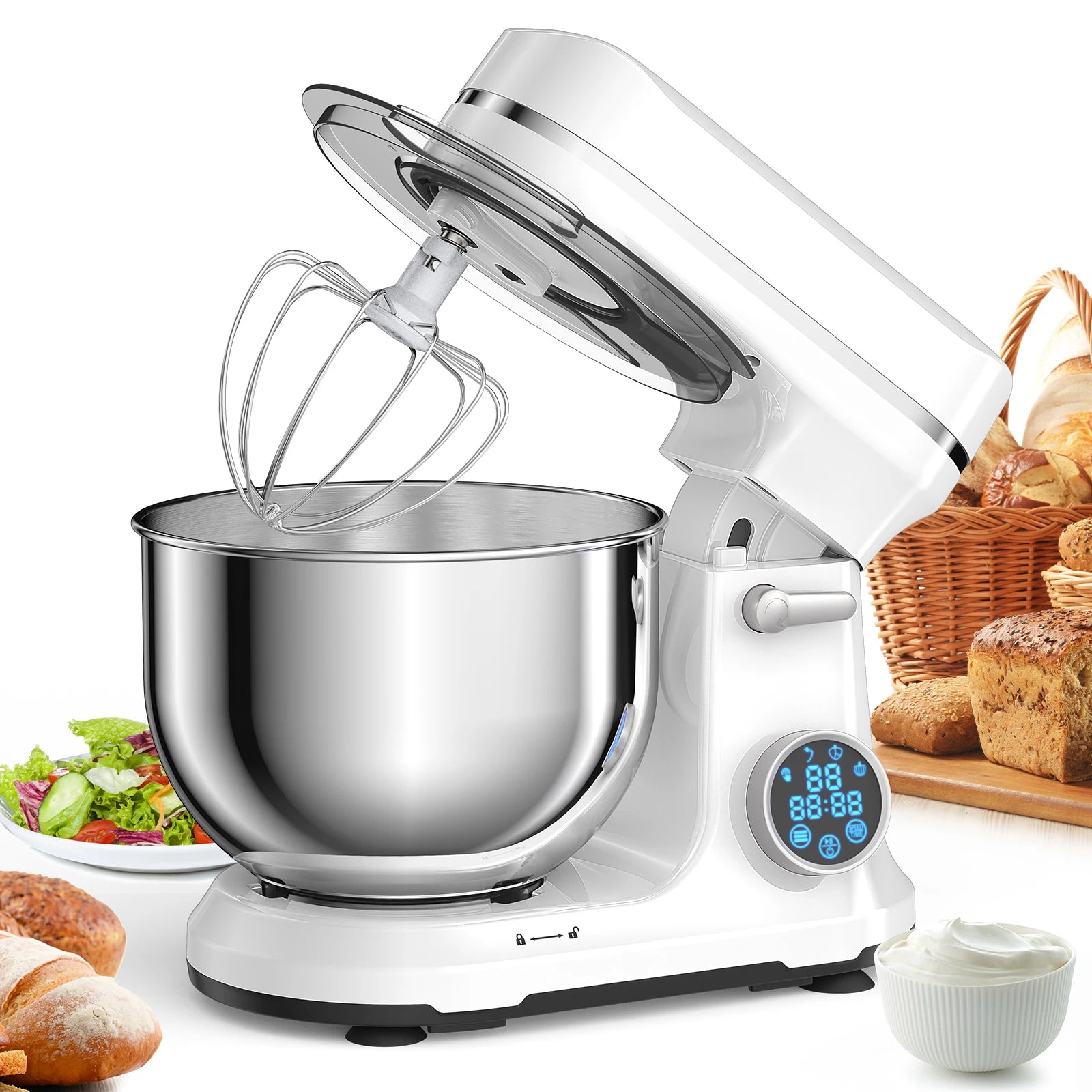 Kitchen Food Stand Mixer, 1200W, 11-Speeds, DC Motor, Digital LED Screen, Electric Food Mixer With Dough Hook, Whisk....56.51% OFF!