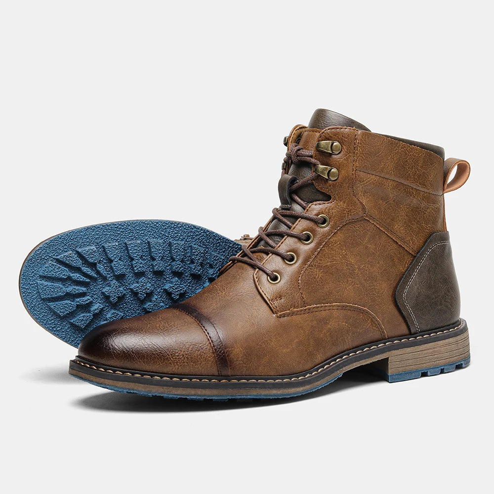 Men's Leather Retro Boots, Ankle High
