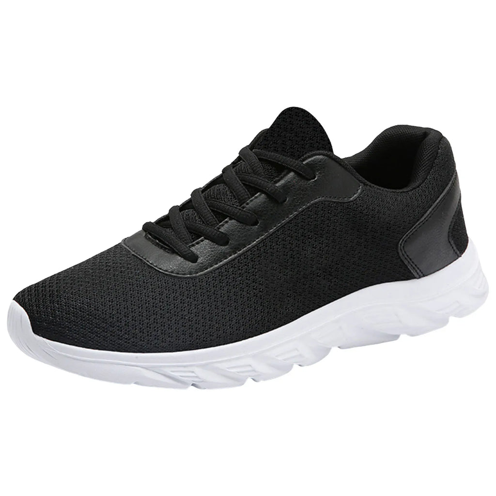 Men's Leather Sneakers, Solid Color, Mesh Breathable Classic Sneakers