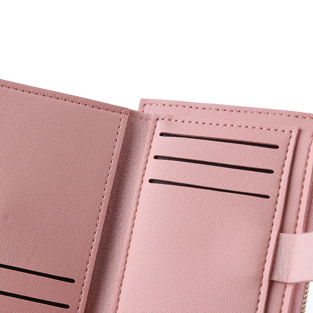 Women's Fashion Leather Credit Card Holder, Multi-Slot, Zipper, Wallet, Solid Color's Card Case With Mini Coin Purse