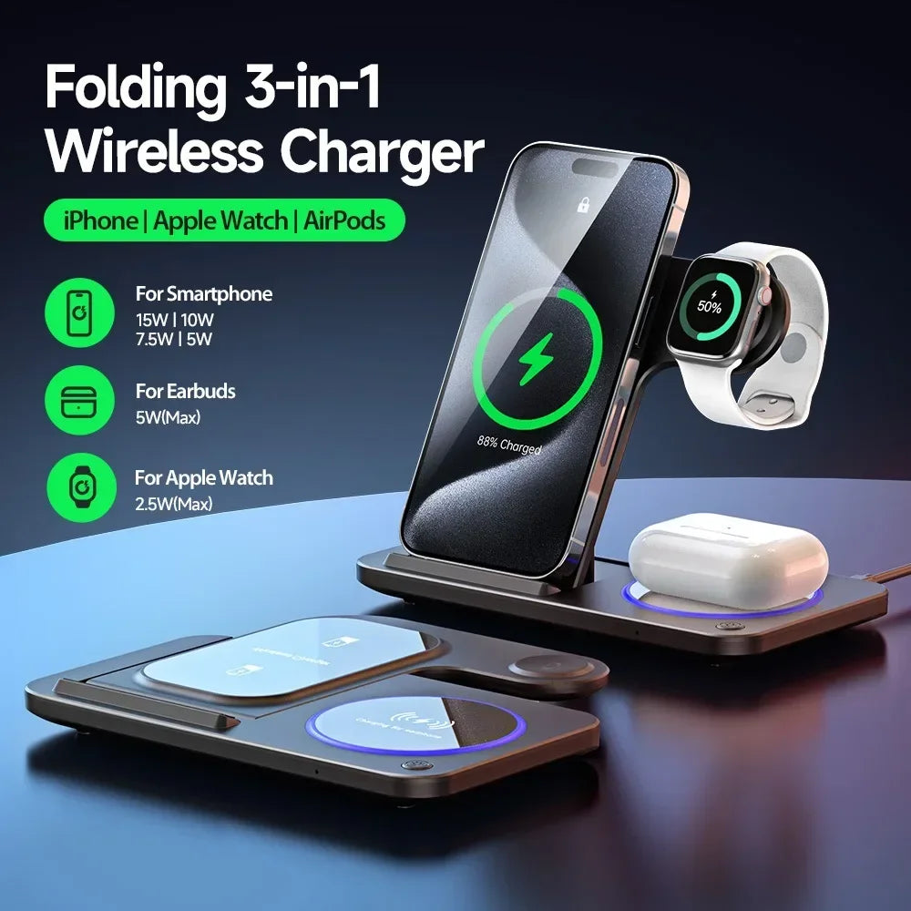 Wireless Charging Stand, 30W- 3 in 1 Fast Wireless Charger Stand, Foldable , Wireless Charging For iPhone 15 14 13 12 11, Apple Watch 9 8 7 6 5, Air Pods Pro. GAINING POPULARITY SINCE 02/07.