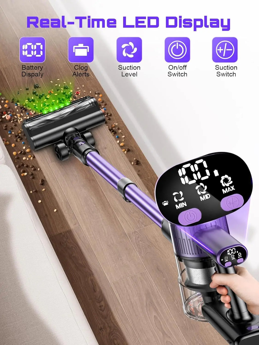 Cordless Vacuum Cleaner, 10 In 1 Powerful Stick, Lightweight Vacuum Cleaner, Green LED Search Light & Display, Pet Hair/Hard Floor/Carpet....57.08% OFF!