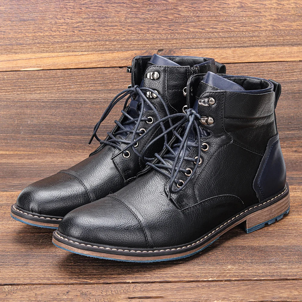 Men's Leather Retro Boots, Ankle High