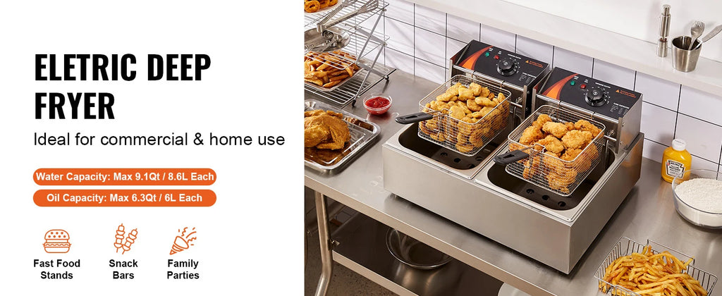 Electric Deep Fryer w/Dual Removable Tanks, 12L, Countertop  Fryer for Chicken, French Fries, Chips, Independent Thermostat Control...58.25% OFF!