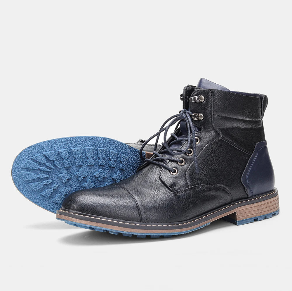 Men's Leather Retro Boots, Ankle High