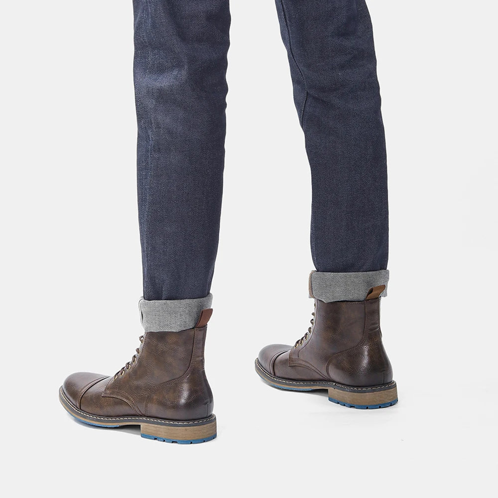 Men's Leather Retro Boots, Ankle High