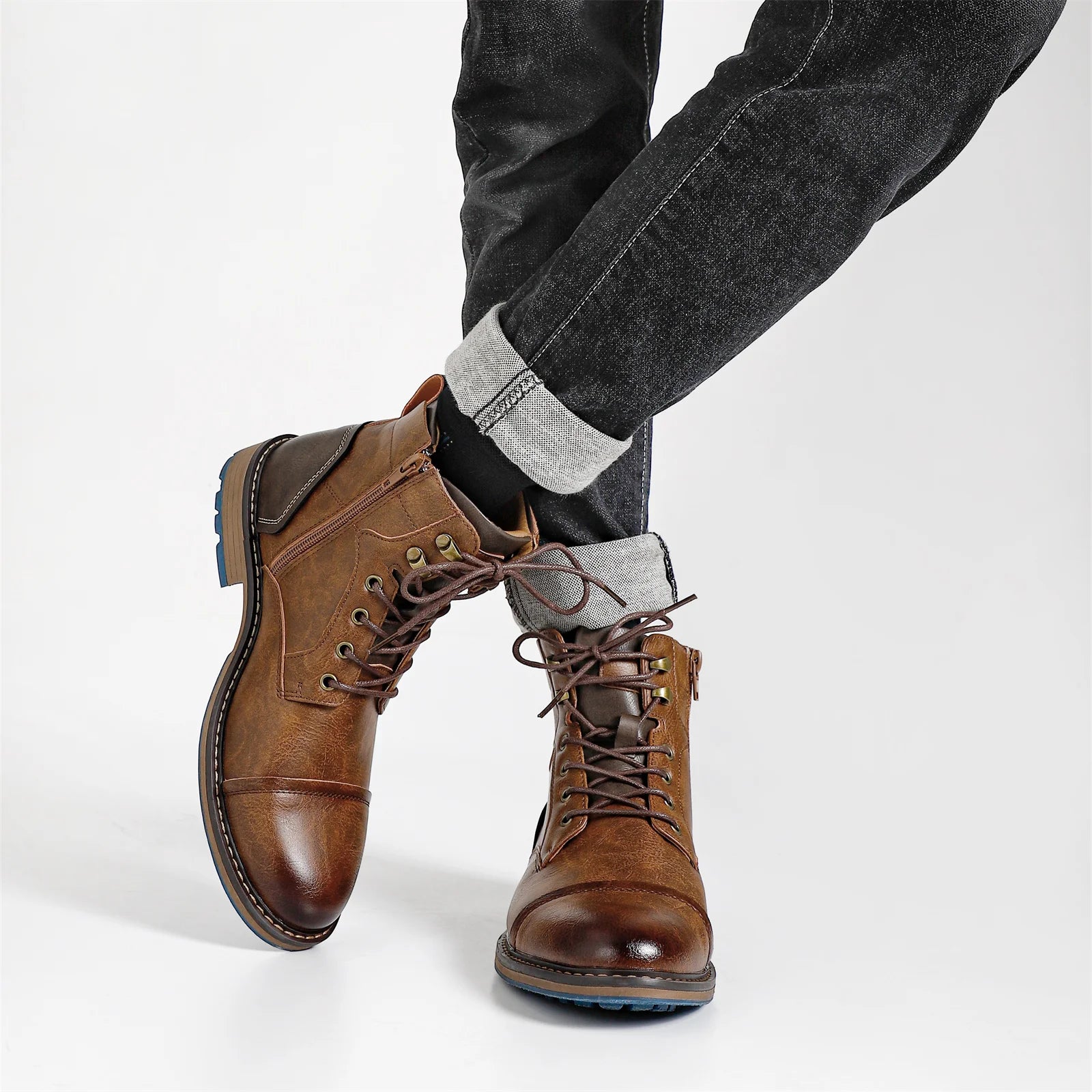Men's, Above The Ankle Retro Boots With Side Zipper & Lace Up.....15% OFF! THIS EXACT SHOE/BOOT IS STILL TRENDING THIS WEEK!