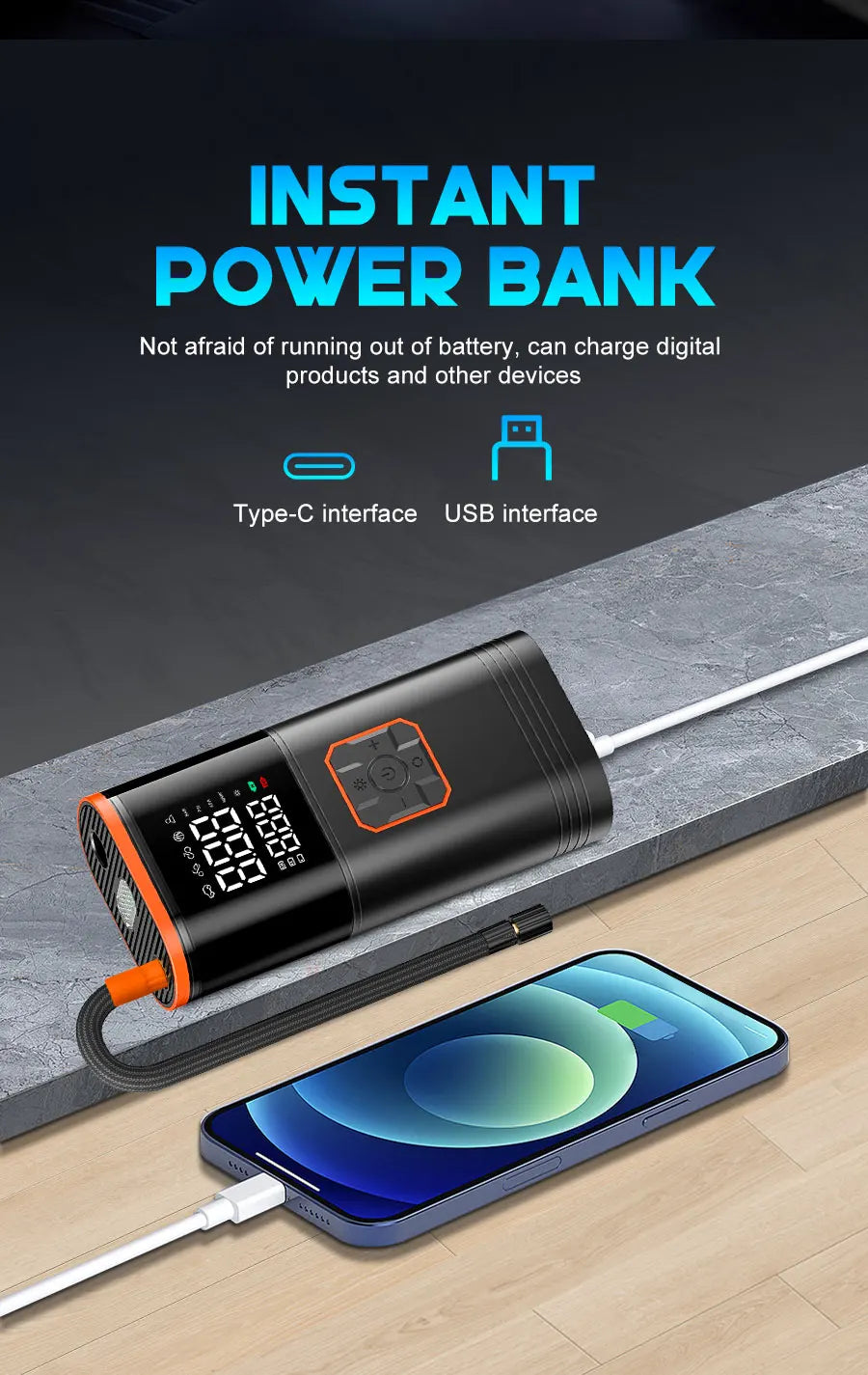 Digital Display Portable Tire Inflater, USB Rechargeable, Air Compressor For Car, Bike, Motorcycle Tires, Balls, Inflatable Toys....23.71% OFF!