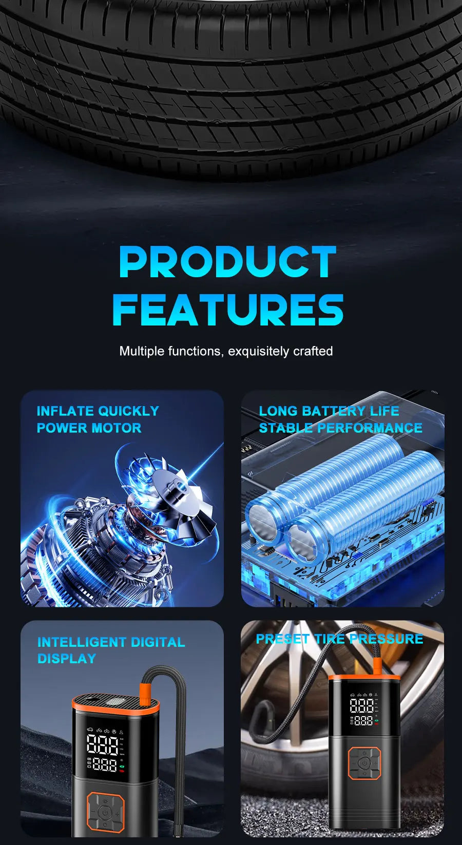 Digital Display Portable Tire Inflater, USB Rechargeable, Air Compressor For Car, Bike, Motorcycle Tires, Balls, Inflatable Toys....23.71% OFF!