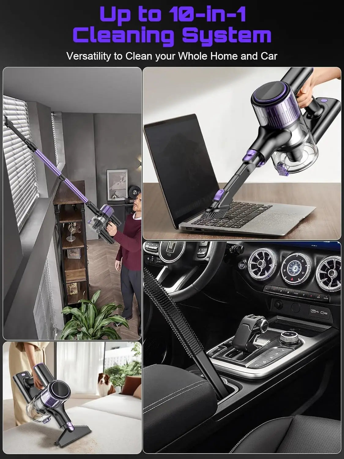 Cordless Vacuum Cleaner, 10 In 1 Powerful Stick, Lightweight Vacuum Cleaner, Green LED Search Light & Display, Pet Hair/Hard Floor/Carpet....57.08% OFF!