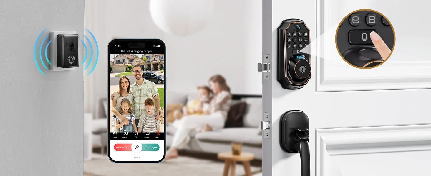 Smart Wi-Fi Keyless Door Lock With Camera, Bluetooth Technology, Users Can Unlock Front Door Lock Via APP Access, Fingerprint, Keypad Code or, Traditional Keys, Camera & Doorbell, 130 Wide Angle Lens, Two Way Microphone & Speaker....63.67 % OFF!