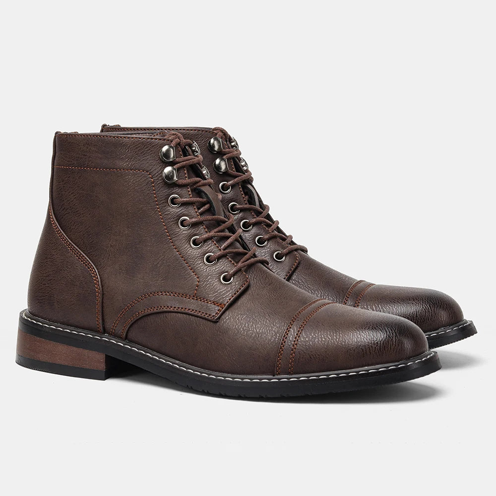 Men's Leather Retro Boots, Ankle High