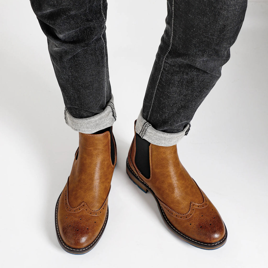 Men's Leather Retro Boots, Ankle High