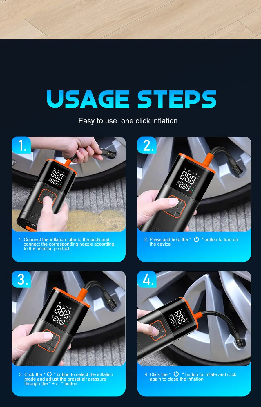 Digital Display Portable Tire Inflater, USB Rechargeable, Air Compressor For Car, Bike, Motorcycle Tires, Balls, Inflatable Toys....23.71% OFF!