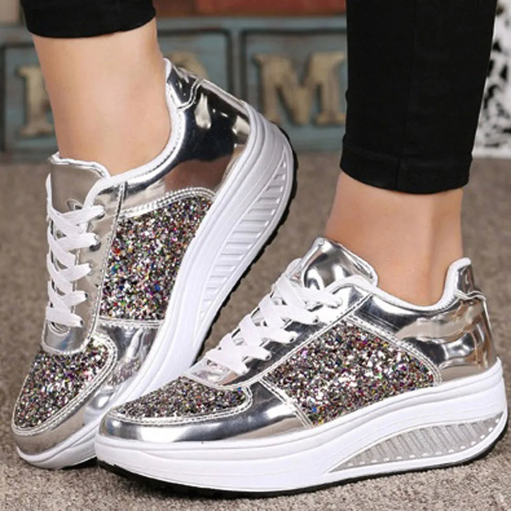 Women's Fashion T-Shoes, Sport Sequins Wedges, Shoe Shake Fashion Running/Walking Sneakers.....20% OFF!