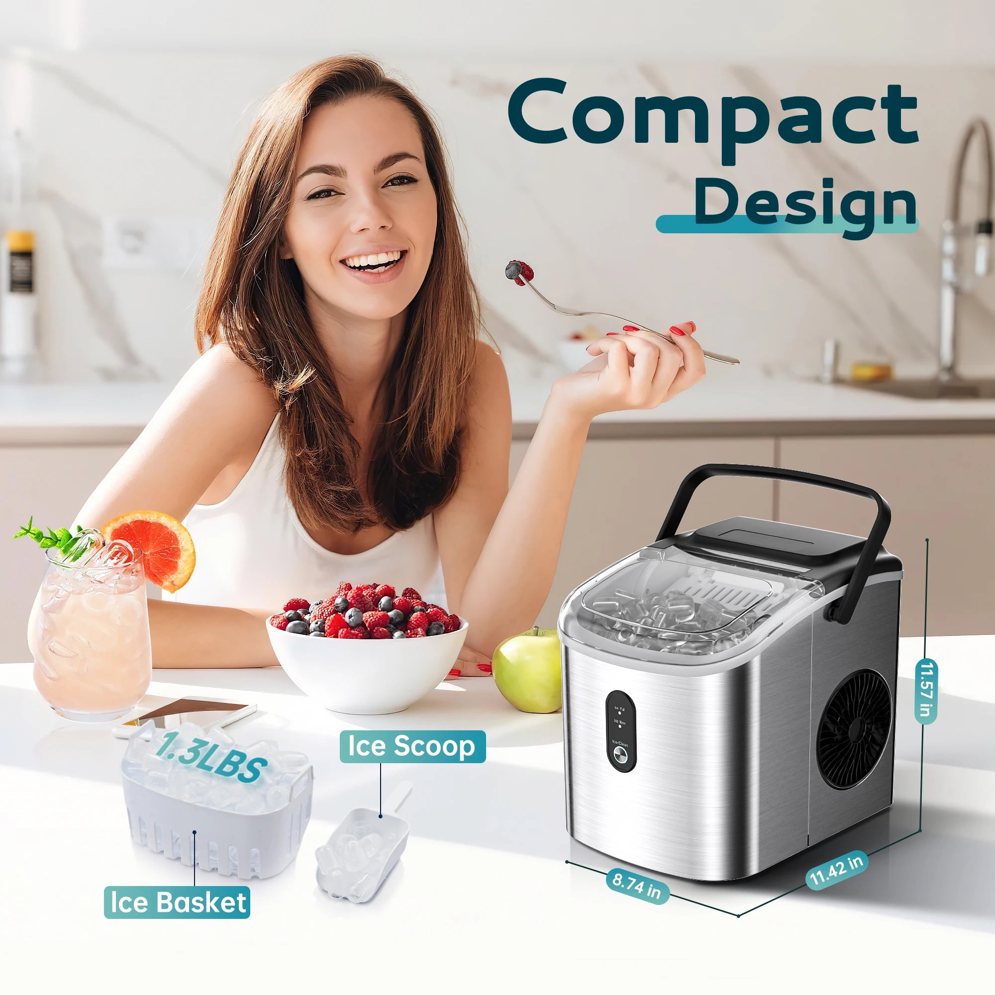 Portable, Countertop Ice Maker With Handle, 26.5 lbs./Day, Auto-Cleaning, Whisper Quite, Smart Features....39.71% OFF!