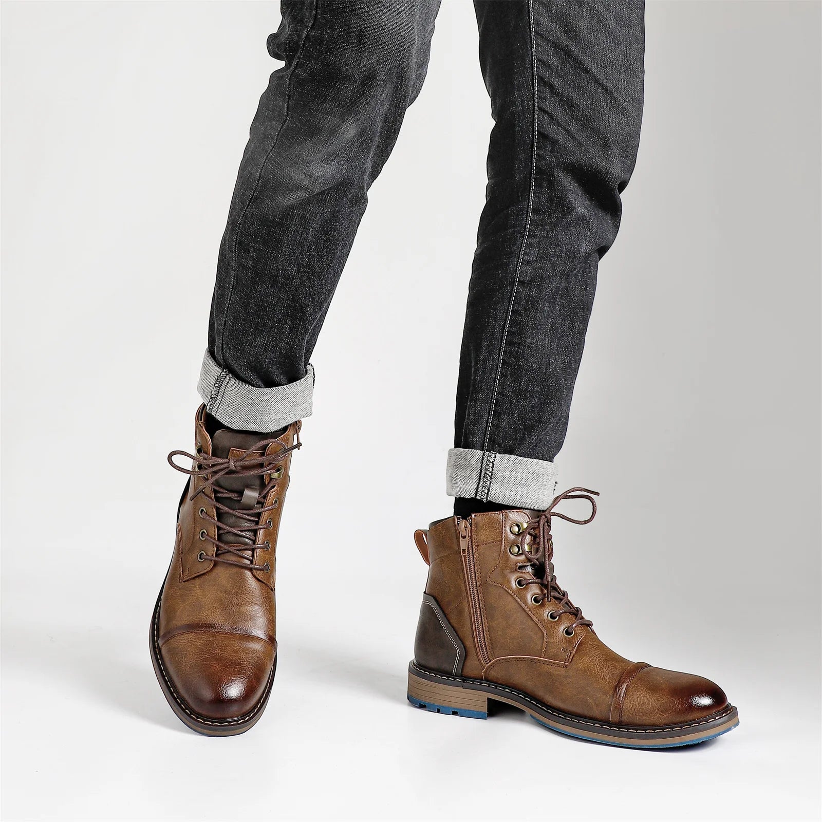 Men's, Above The Ankle Retro Boots With Side Zipper & Lace Up.....15% OFF! THIS EXACT SHOE/BOOT IS STILL TRENDING THIS WEEK!