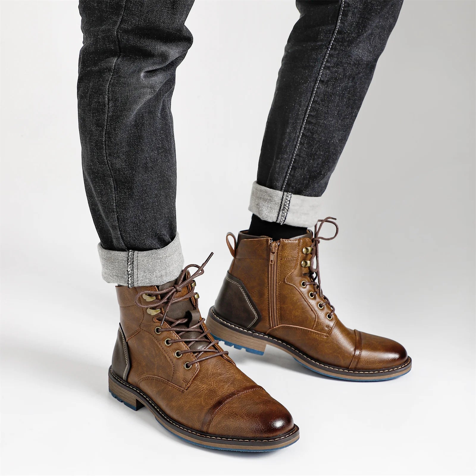 Men's, Above The Ankle Retro Boots With Side Zipper & Lace Up.....15% OFF! THIS EXACT SHOE/BOOT IS STILL TRENDING THIS WEEK!