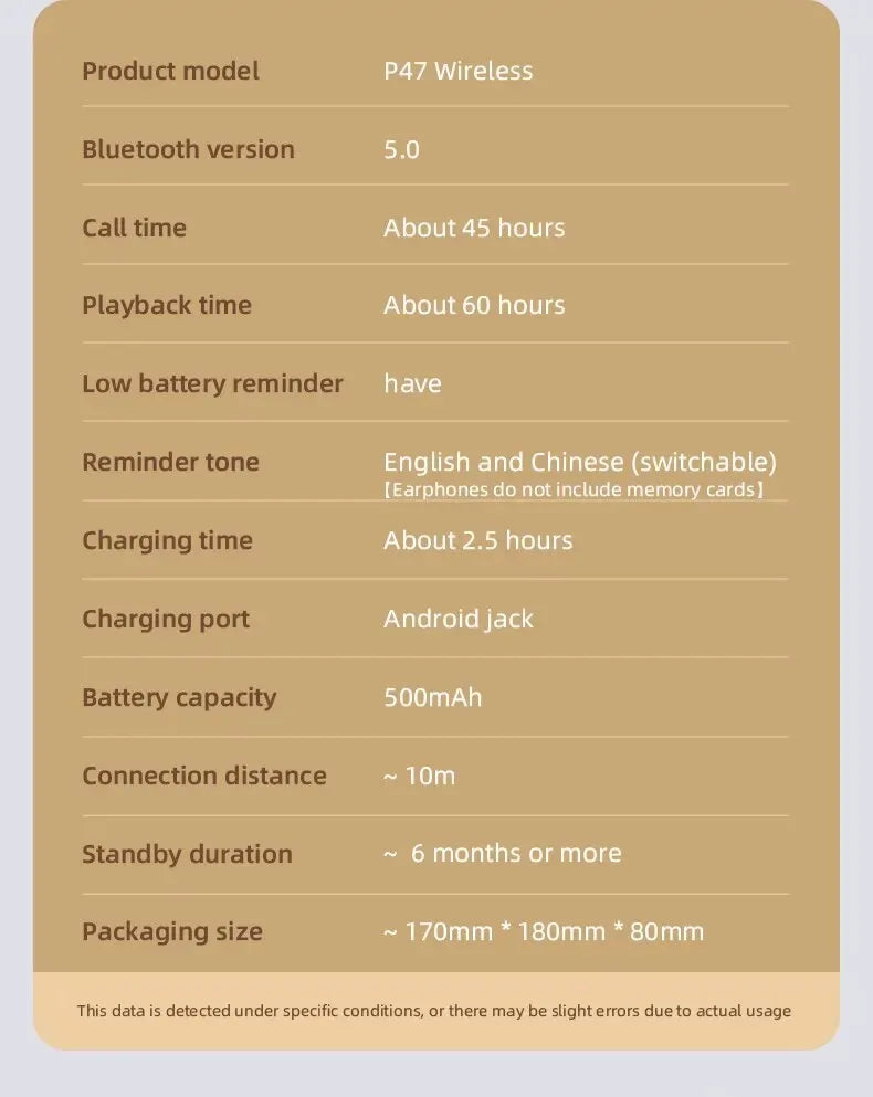 Handsfree Wireless Headphones/Earphone, Noise Canceling, P47 Headset, Bluetooth Head Phone For iPhone, Huawei, Samsung S22