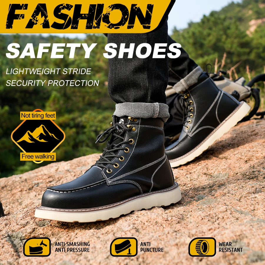 Men's Two Layer Cowhide- Anti-Smash, Anti-Puncture, High Top Safety Boots, OUR BEST SELLING BOOT. CHECK OUT THE PRICE!