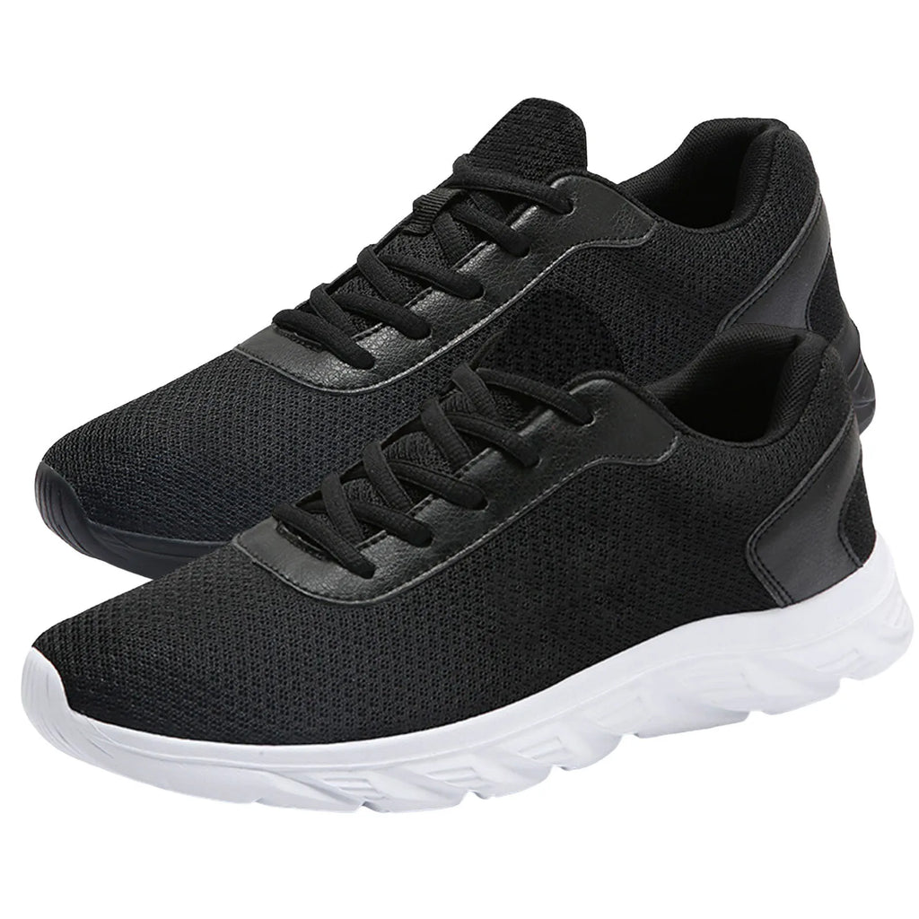 Men's Leather Sneakers, Solid Color, Mesh Breathable Classic Sneakers